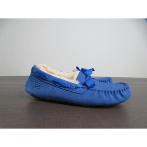 Ugg Dakota Slippers Womens 8 Blue Suede Shearling Bow Moccasin Lined Shoes